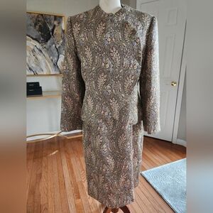 Vintage Adele Simpson Metallic 2 Piece Sheath Dress Set